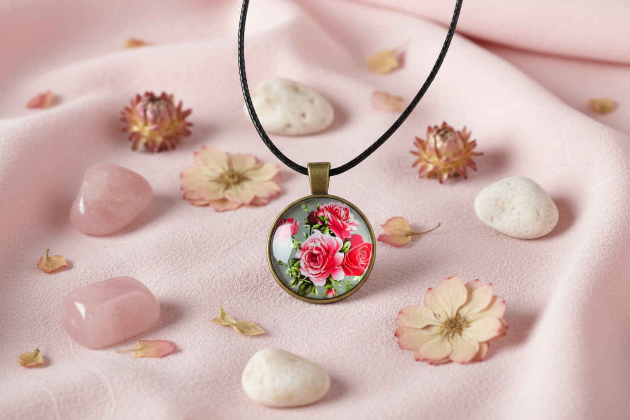 Cabochon Necklace Roses