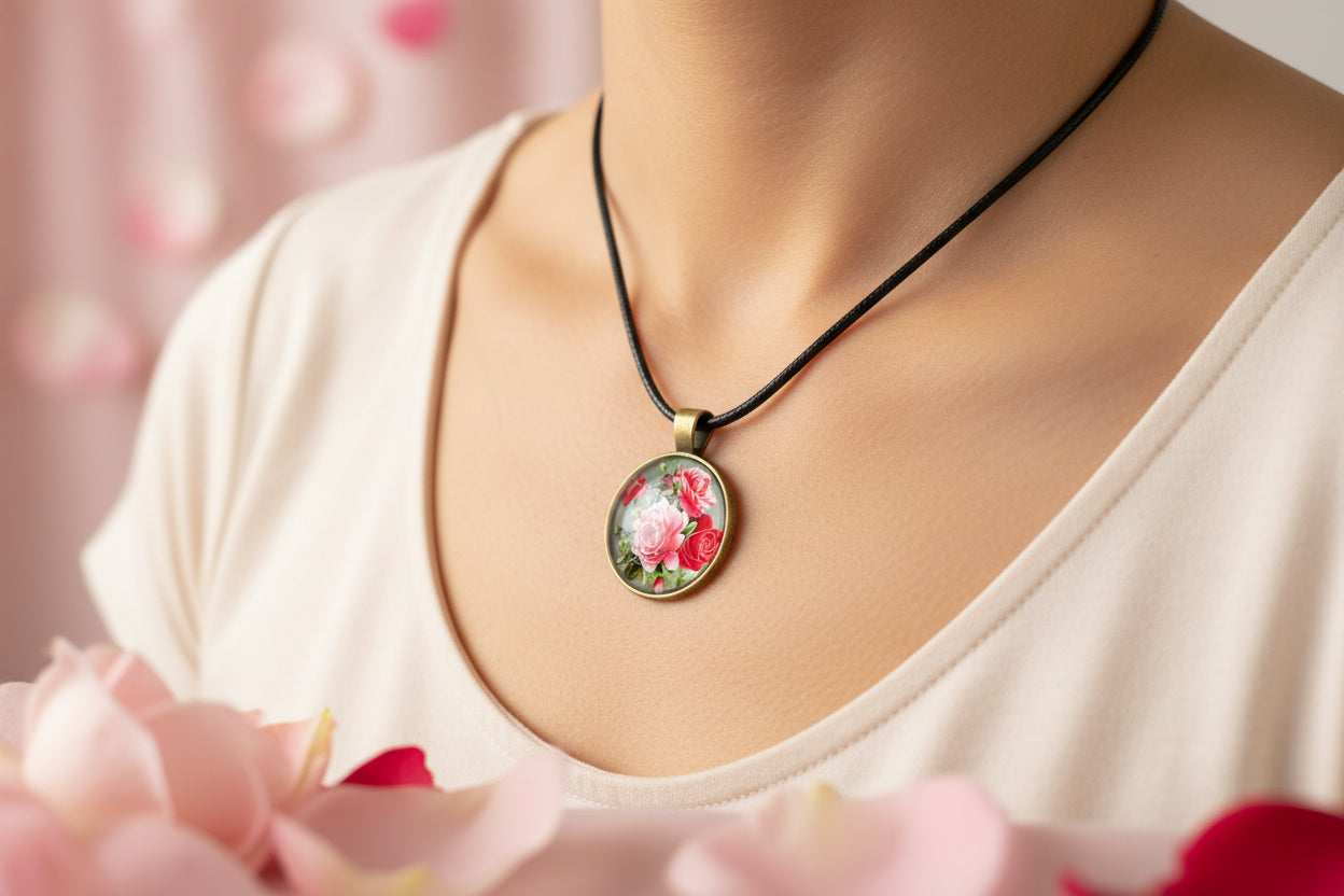 Cabochon Necklace Roses
