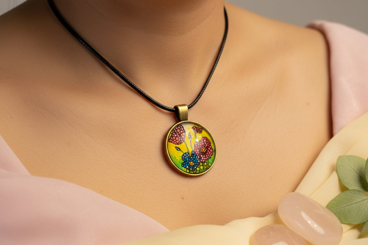 Cabochon Necklace Yellow and Red