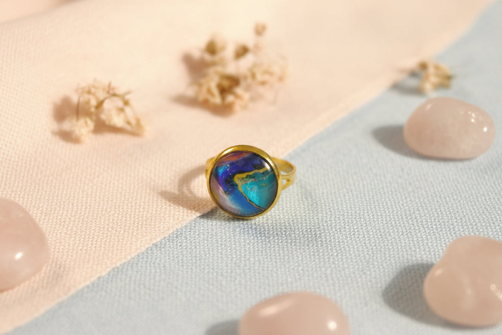Cabochon Ring Blue Waves