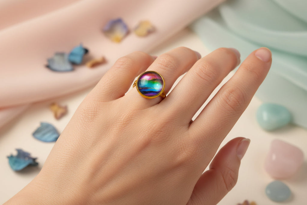 Cabochon Ring Blue Waves