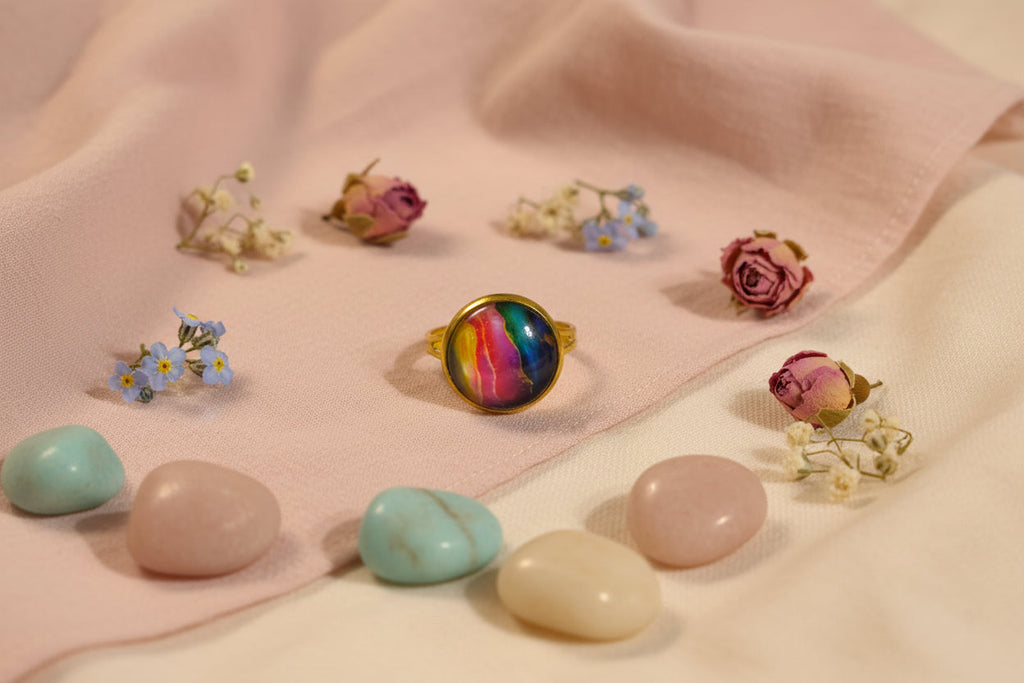 Cabochon Ring Colorful Waves