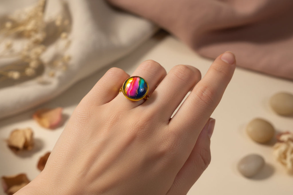 Cabochon Ring Colorful Waves