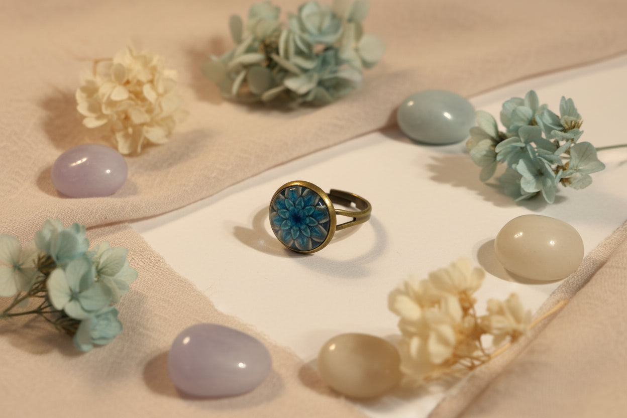 Cabochon Ring Blue Mandala