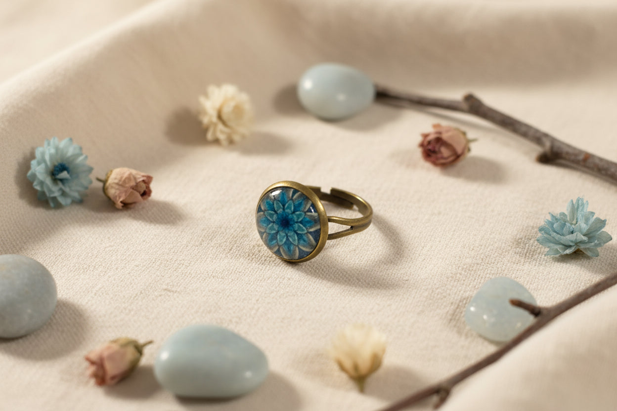 Cabochon Ring Blue Mandala