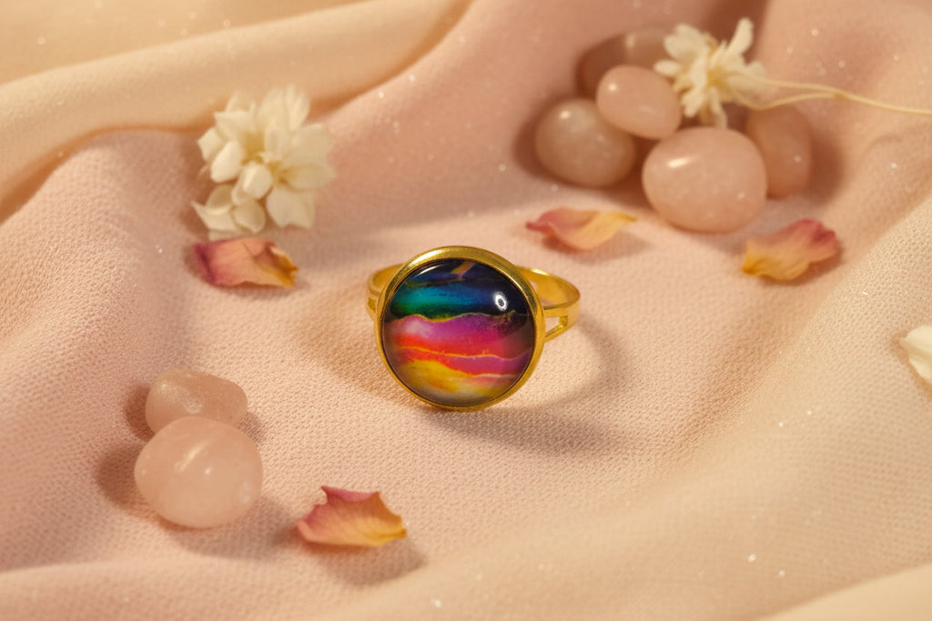 Cabochon Ring Colorful Waves