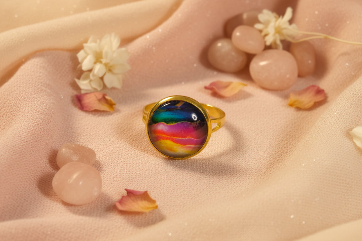 Cabochon Ring Colorful Waves