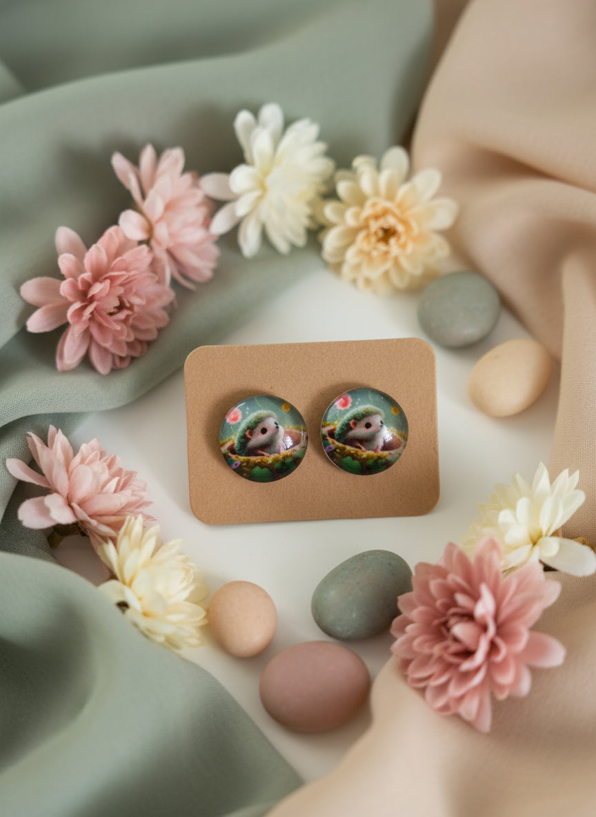 Cabochon Earring with Hedgehog