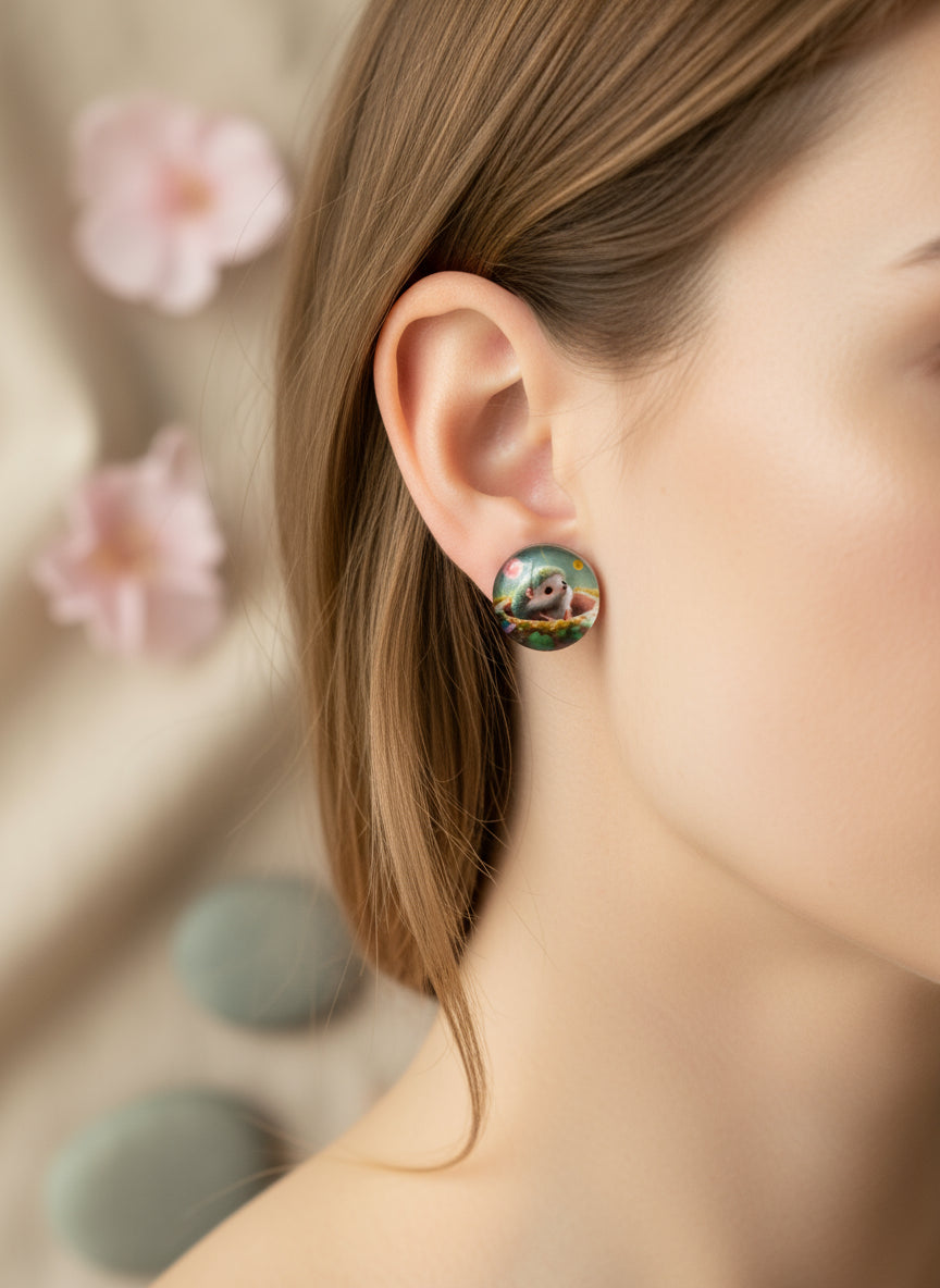 Cabochon Earring with Hedgehog