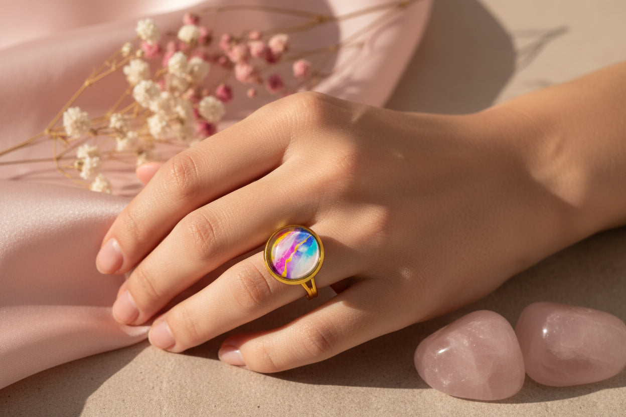 Cabochon Ring Pink Colors