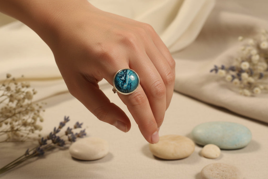 Cabochon Ring Blue Waves