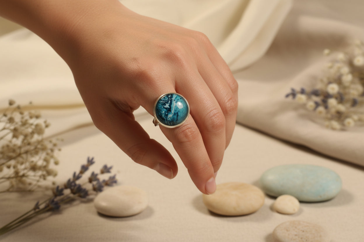 Cabochon Ring Blue Waves