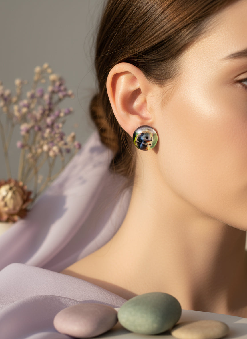 Cabochon Earring with Hedgehog