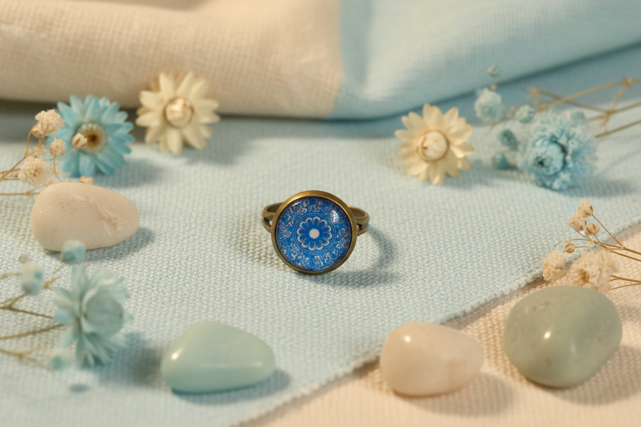 Cabochon Ring Blue Mandala