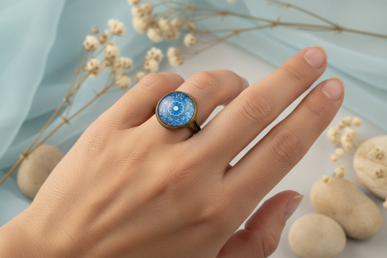 Cabochon Ring Blue Mandala