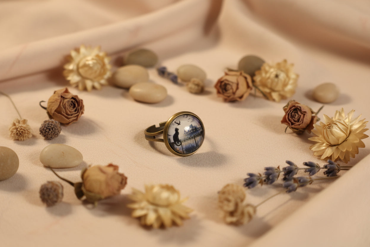 Cabochon Ring Halloween Cat