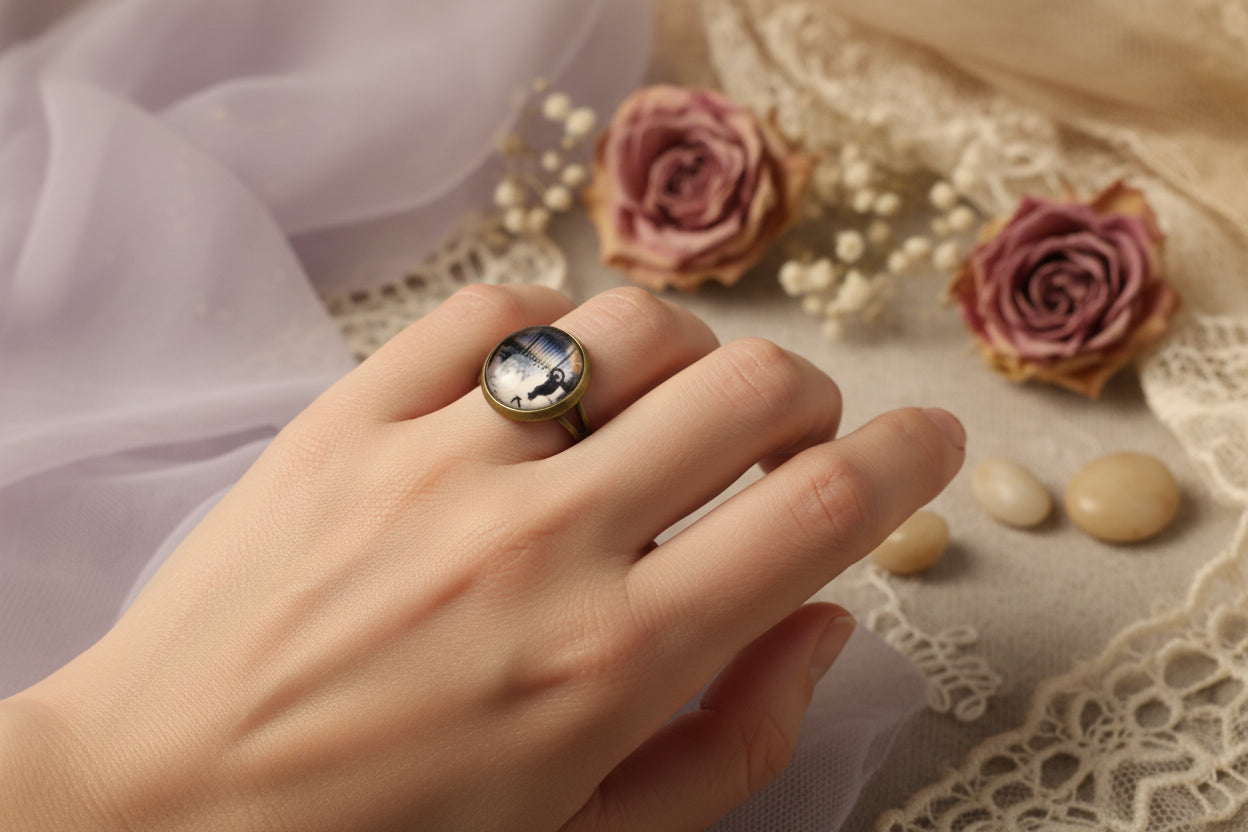 Cabochon Ring Halloween Cat