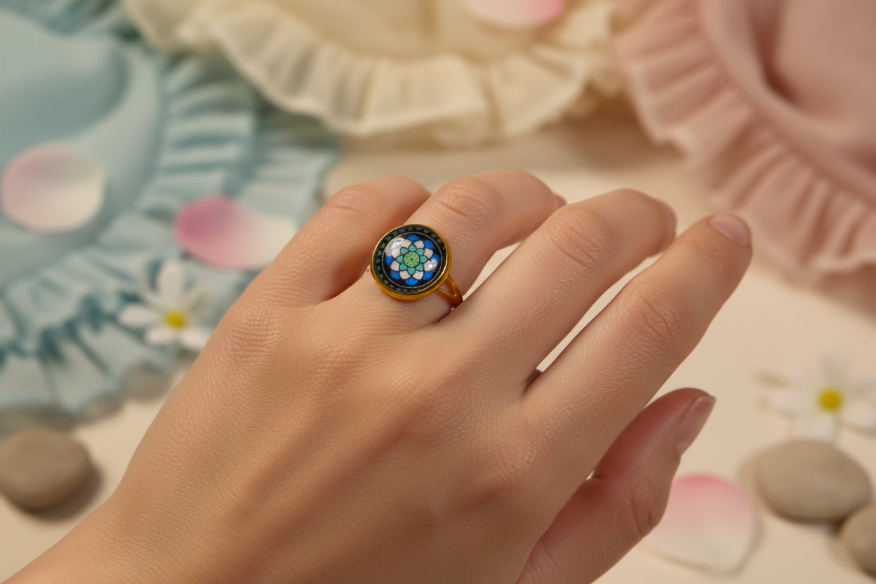 Cabochon Ring Blue Mandala