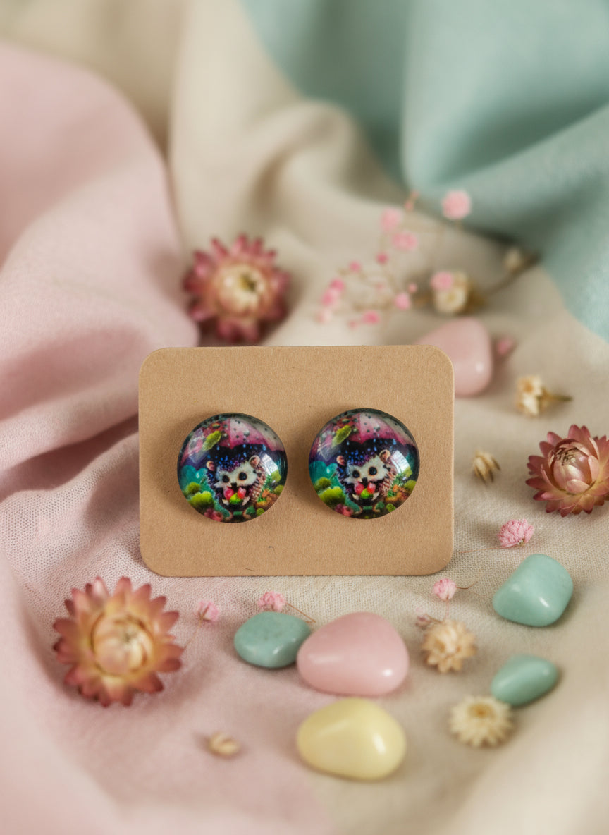 Cabochon Earring with Hedgehog