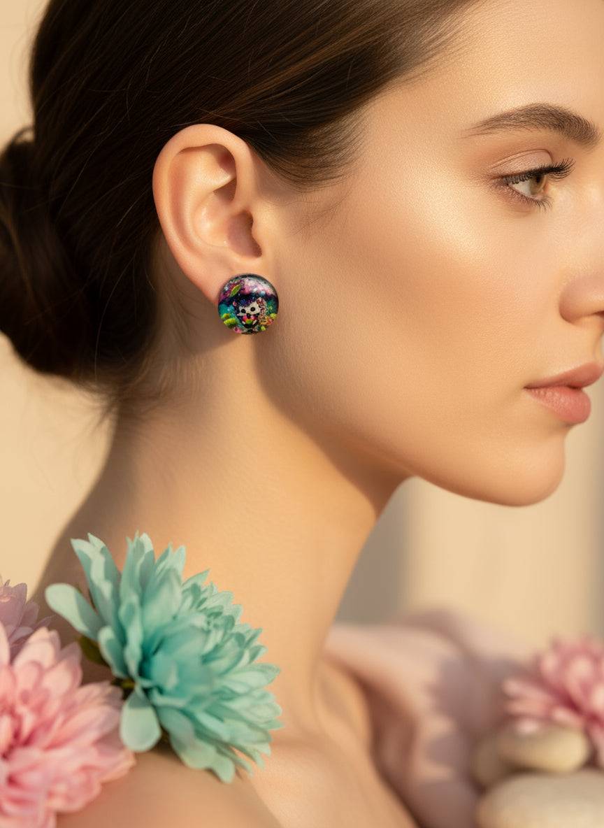 Cabochon Earring with Hedgehog