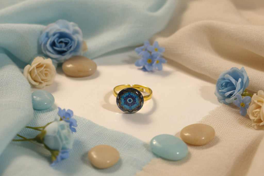 Cabochon Ring Blue Mandala