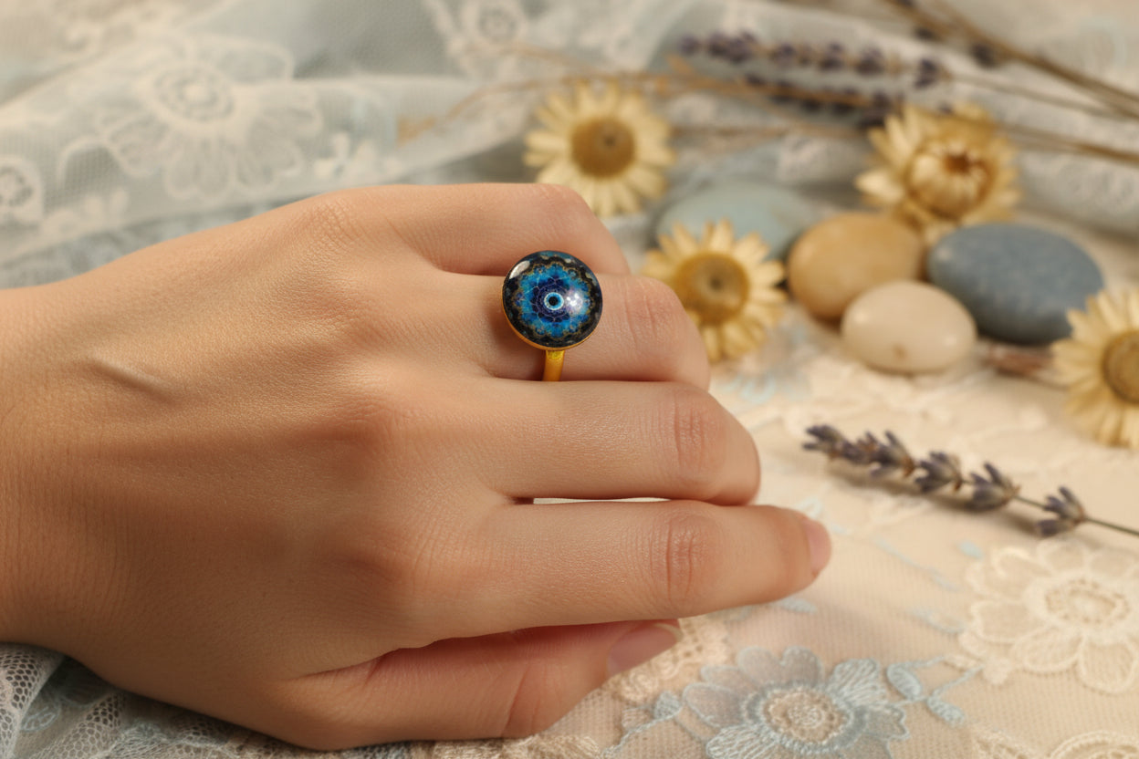 Cabochon Ring Blue Mandala
