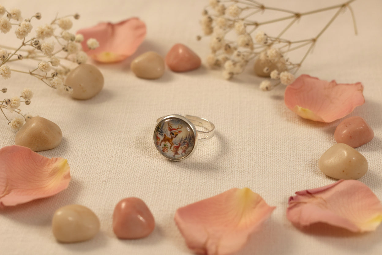 Cabochon Ring Cristmas Raindeer
