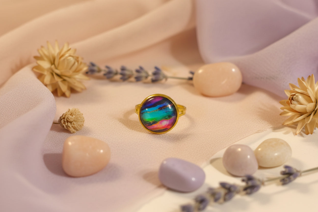 Cabochon Ring Colorful Waves