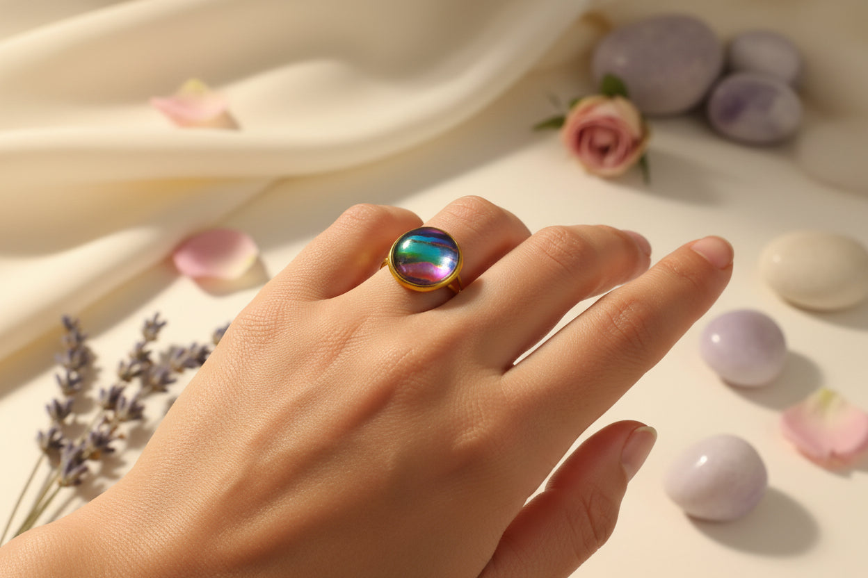 Cabochon Ring Colorful Waves