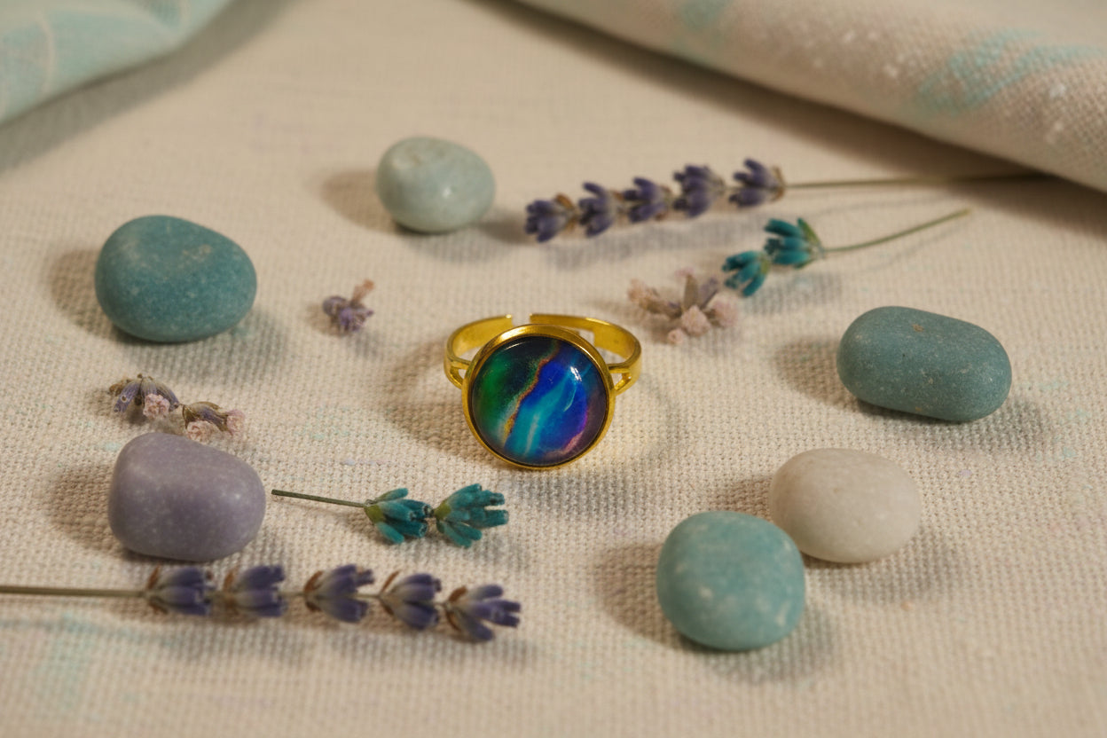 Cabochon Ring Colorful Waves