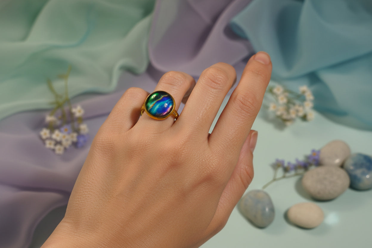 Cabochon Ring Colorful Waves