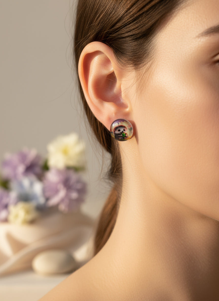 Cabochon Earring with Hedgehog