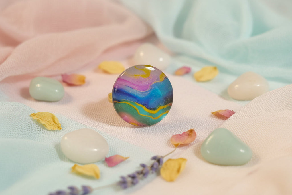 Cabochon Ring Colorful Waves
