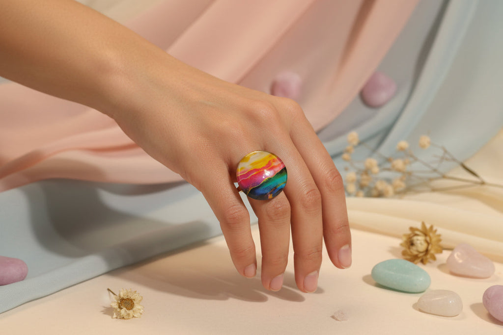 Cabochon Ring Colorful Waves