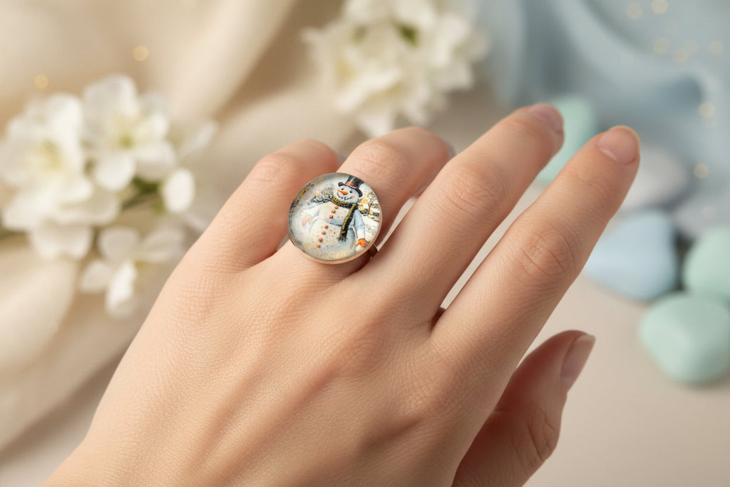 Cabochon Ring Snowman