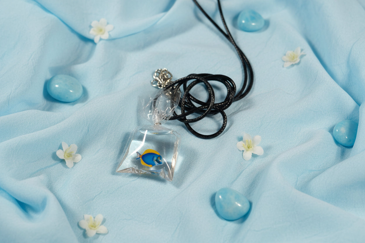 Plastic Necklace Blue Fish in a bag