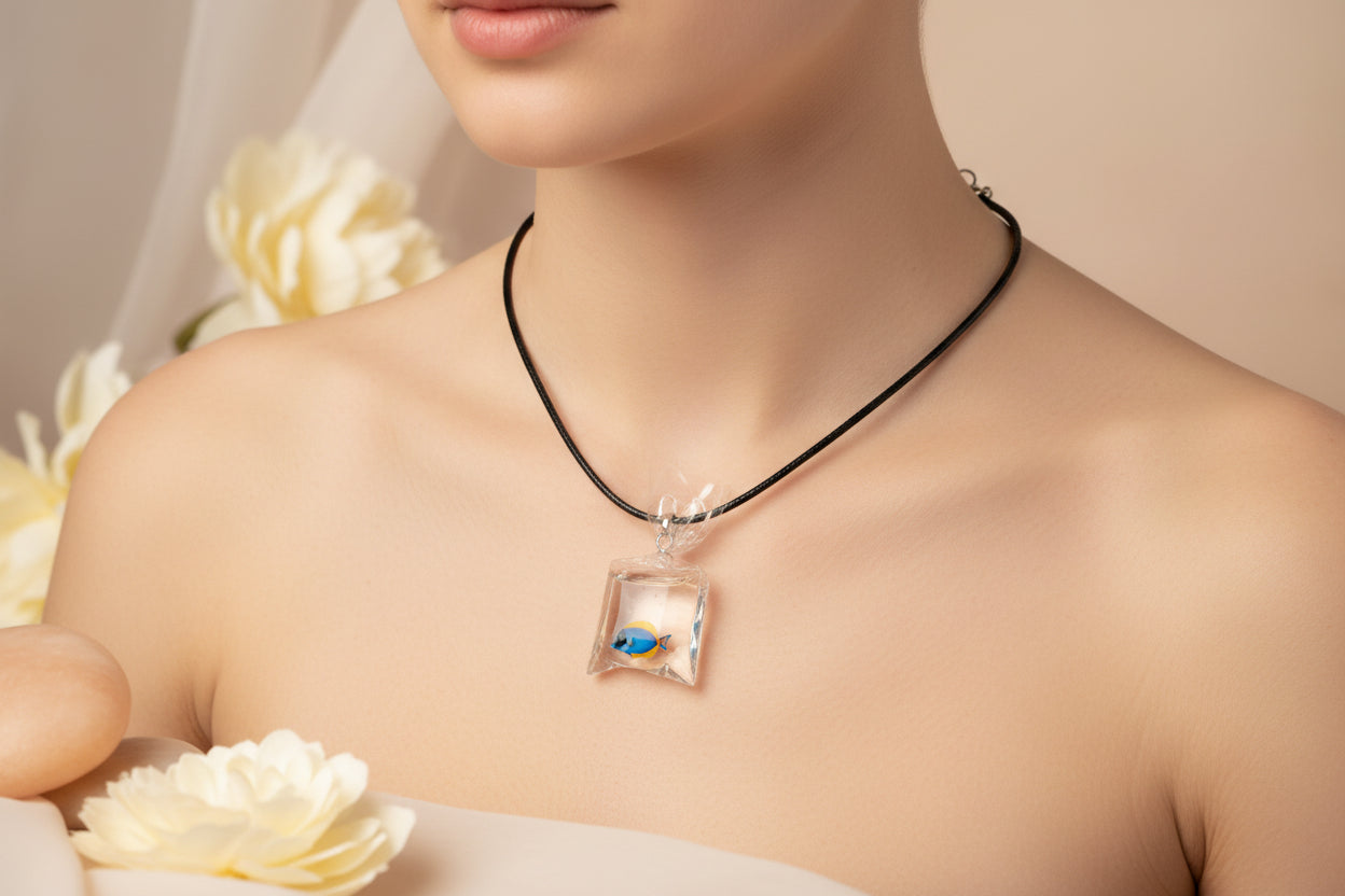 Plastic Necklace Blue Fish in a bag