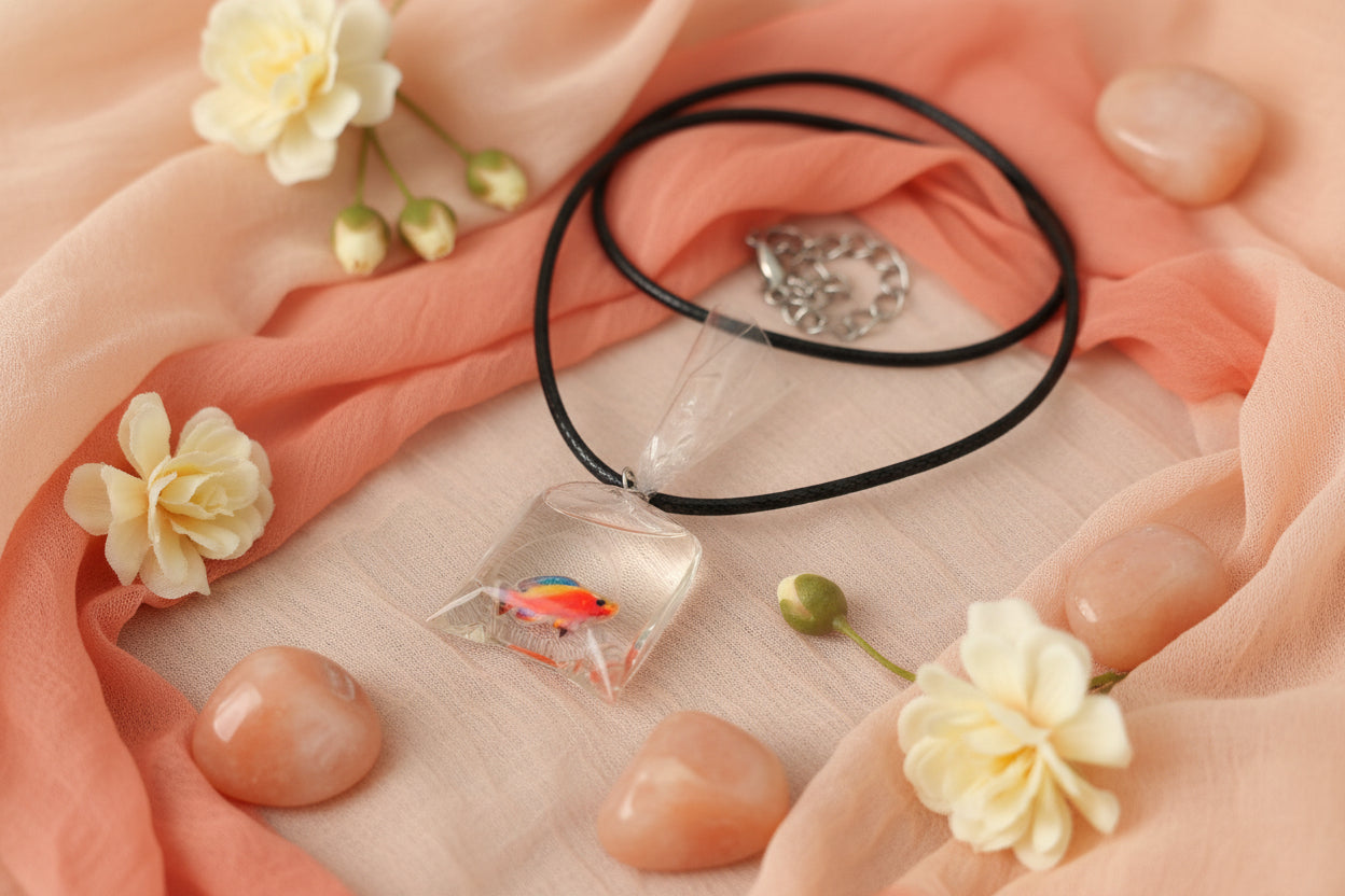 Plastic Necklace Red Fish in a bag