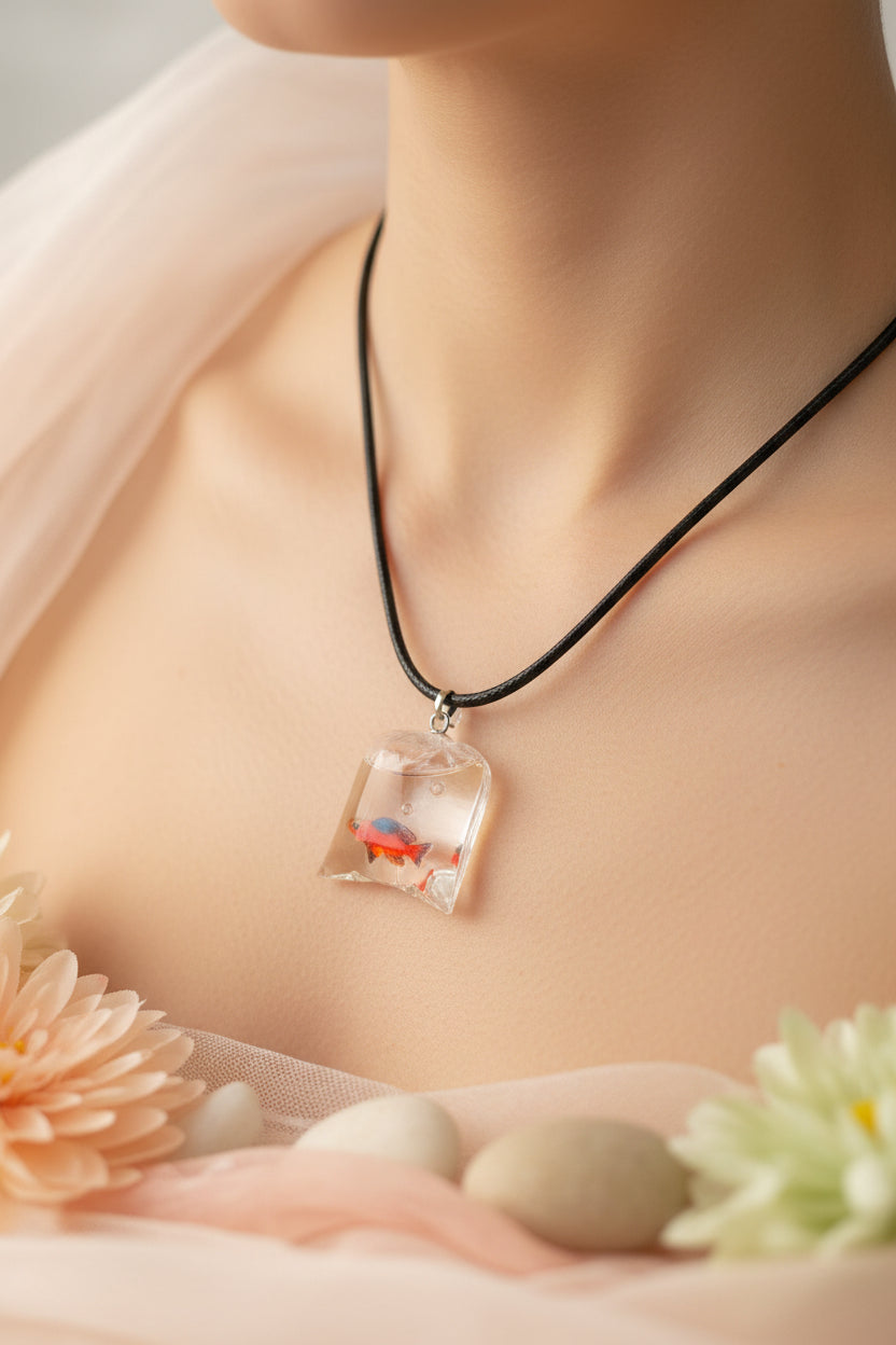 Plastic Necklace Red Fish in a bag