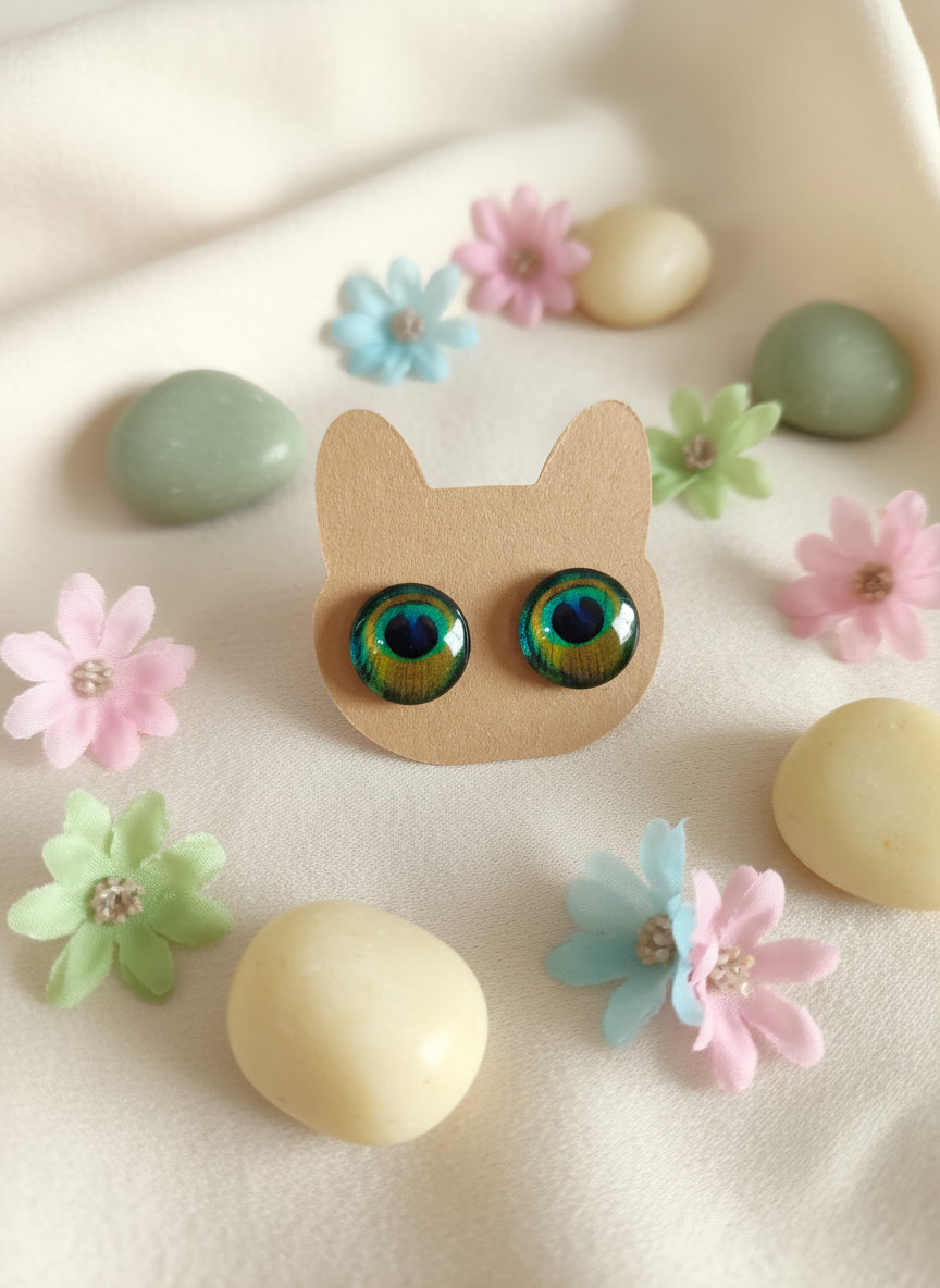 Cabochon Earring with Peacock