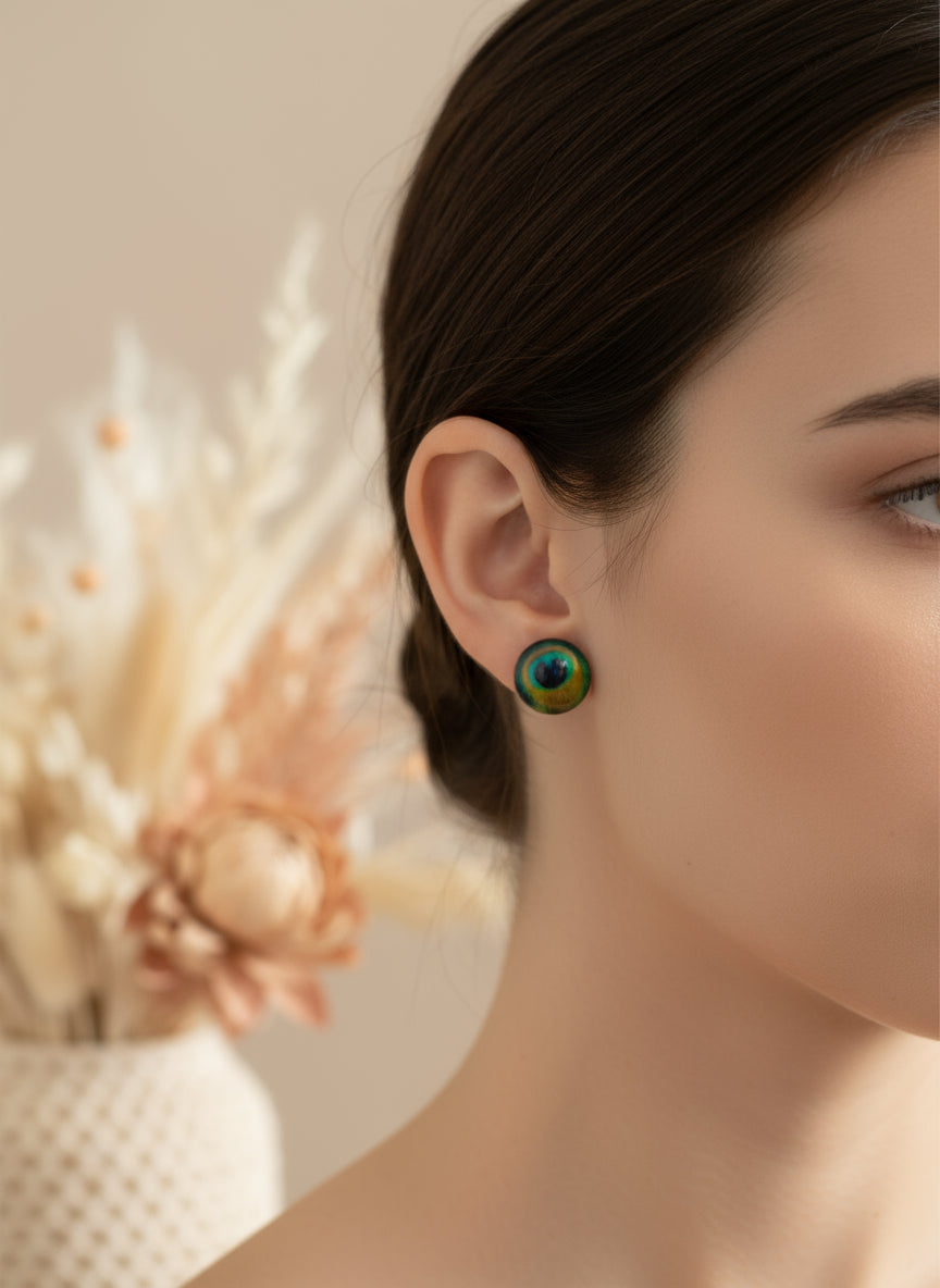 Cabochon Earring with Peacock