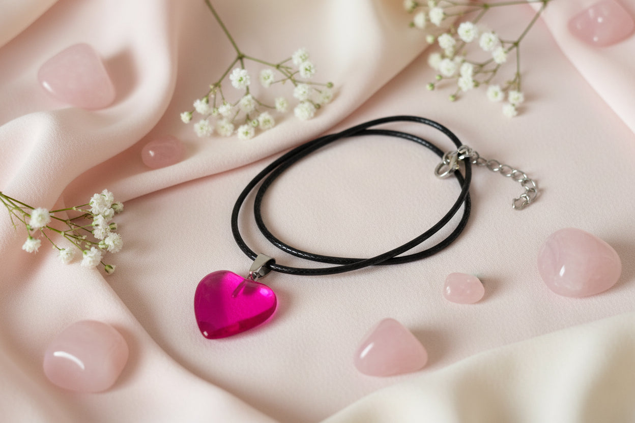 Plastic Necklace Heart Pink