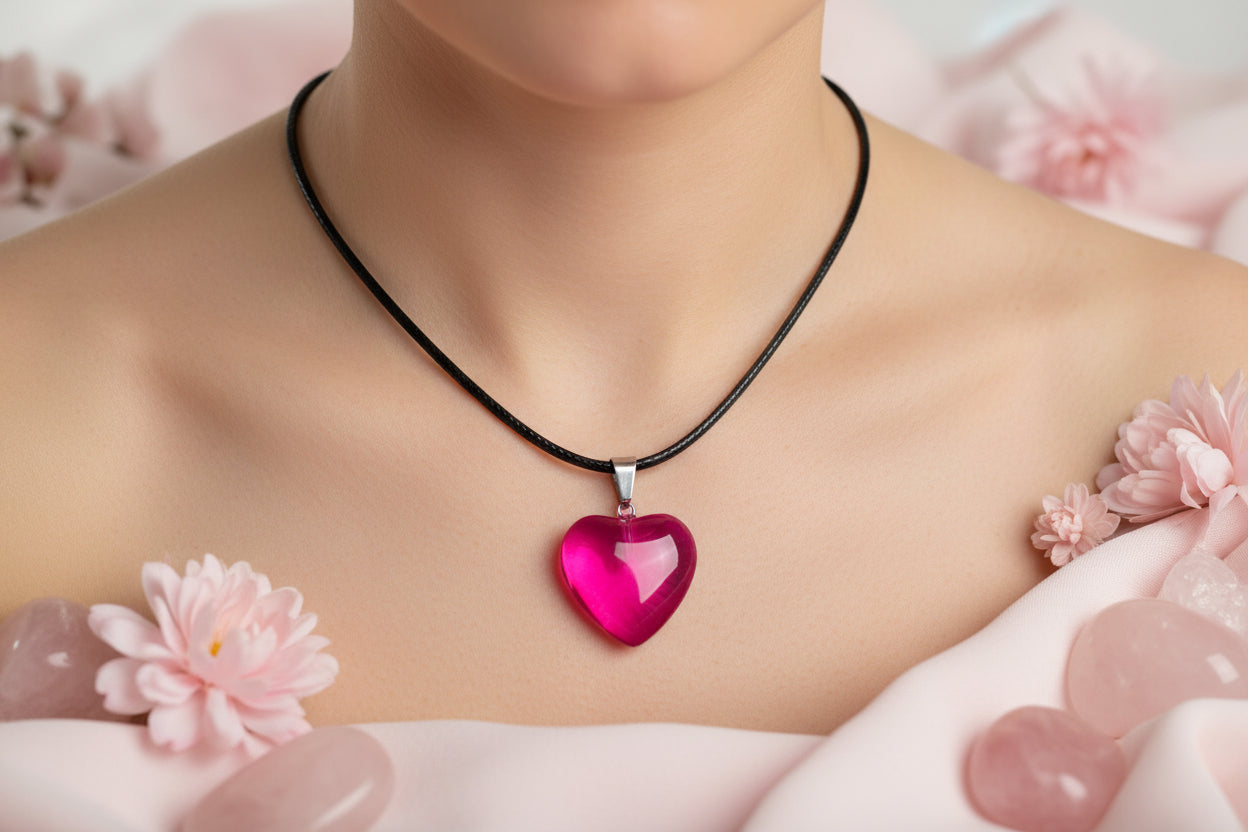 Plastic Necklace Heart Pink