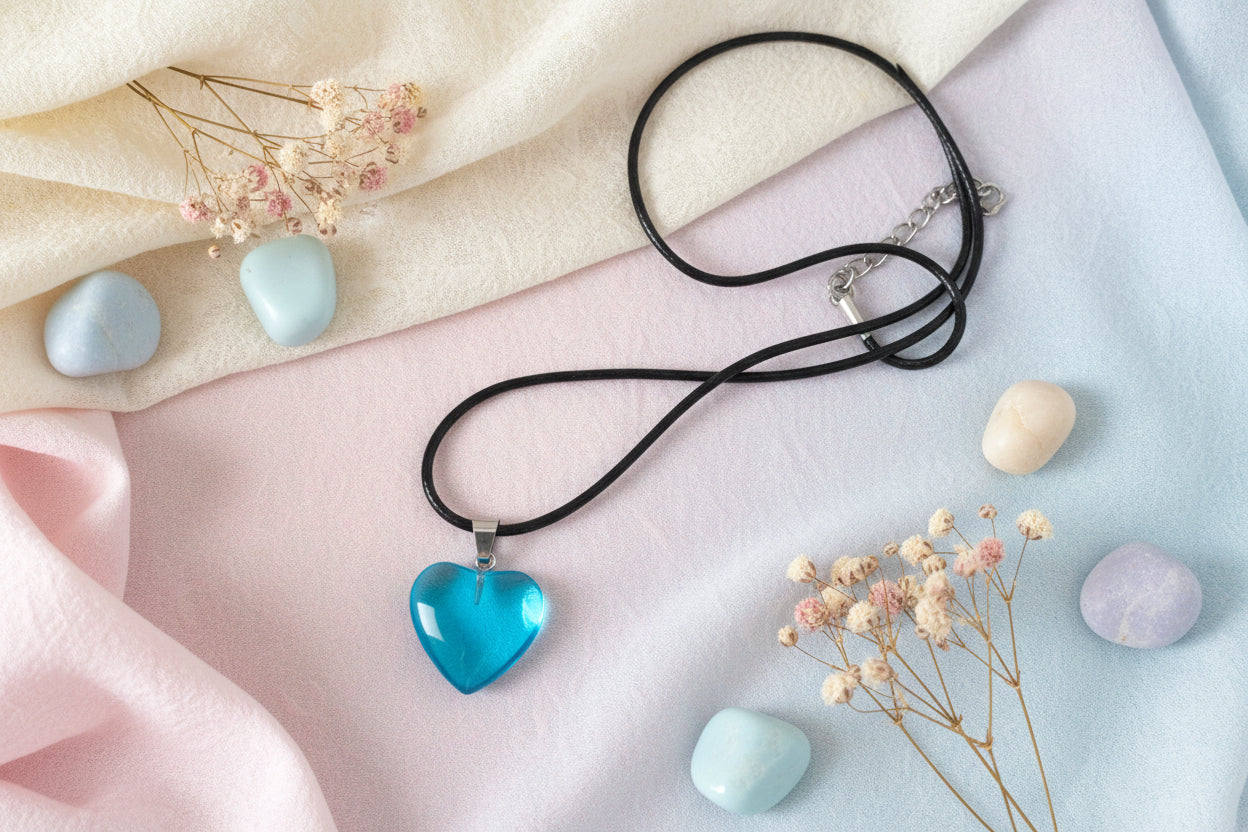 Plastic Necklace Heart Blue