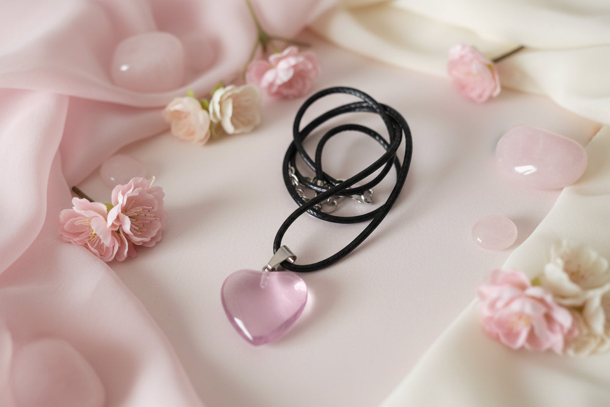Plastic Necklace Heart Pale Pink