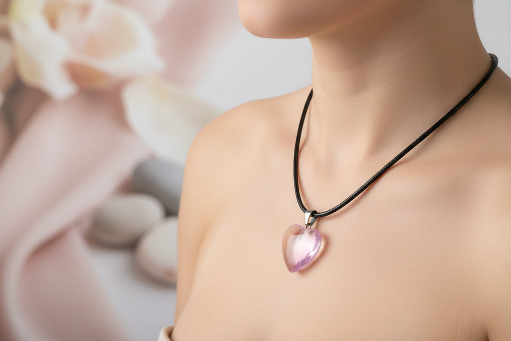 Plastic Necklace Heart Pale Pink