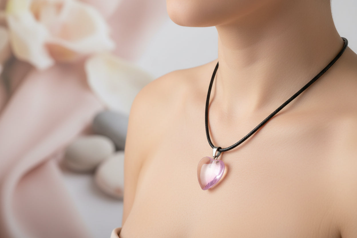 Plastic Necklace Heart Pale Pink