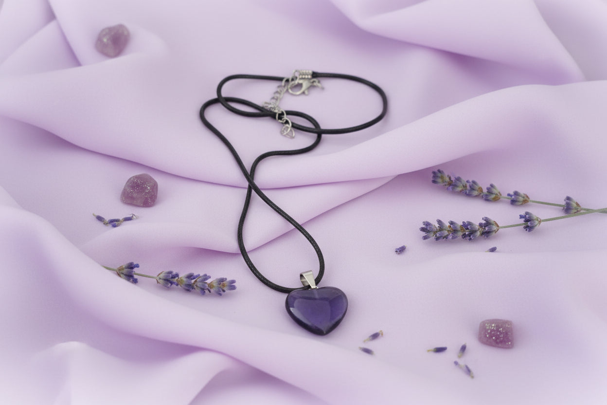 Plastic Necklace Heart Light Black