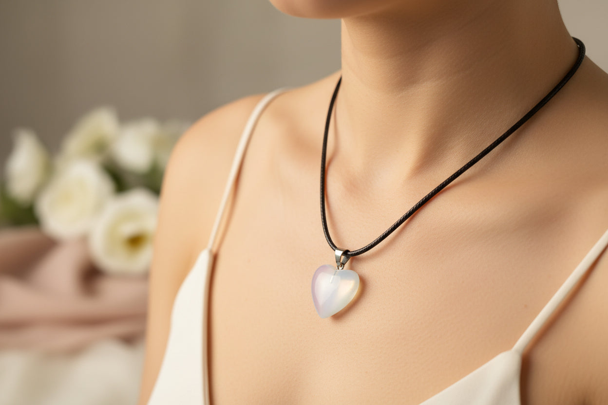 Plastic Necklace Heart Transparent White