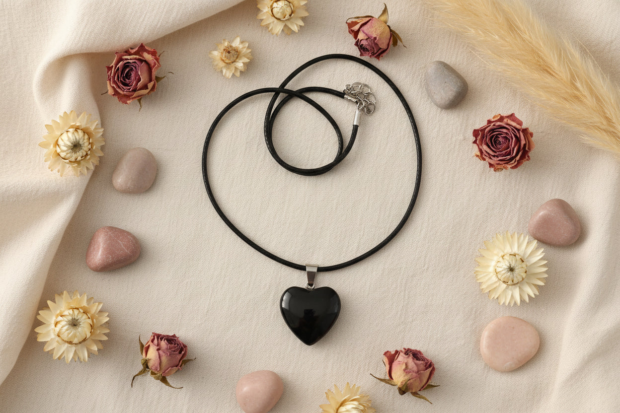 Plastic Necklace Heart Black
